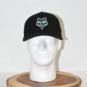 Black Fox Head Flexfit Hat Size S/M NWT - Vibrant Teal & White Logo